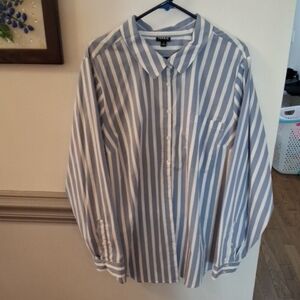 torrid Blue and White Vertical Stripe Button-Up Shirt